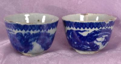blue and grey teacups