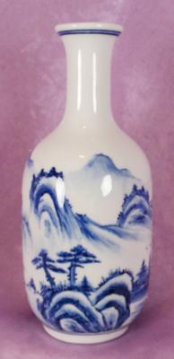 blue & white hand painted bottle