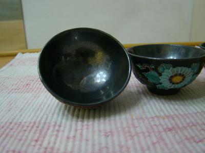 Oriental Cloisonne Cups with silver interior
