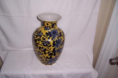 Yellow Vase with Cobalt Blue Flowers