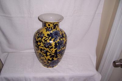 Yellow Vase with Cobalt Blue Flowers